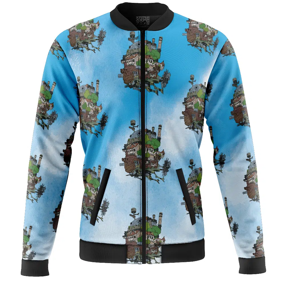 Howls Moving Castle Pattern Studio Ghibli Bomber Jacket FRONT Mockup - Ghibli Germany Store