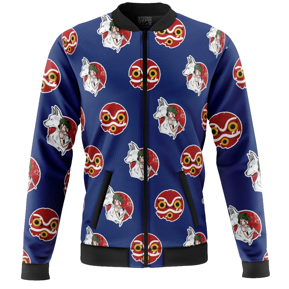 Princess Mononoke Pattern Studio Ghibli Bomber Jacket FRONT Mockup - Ghibli Germany Store